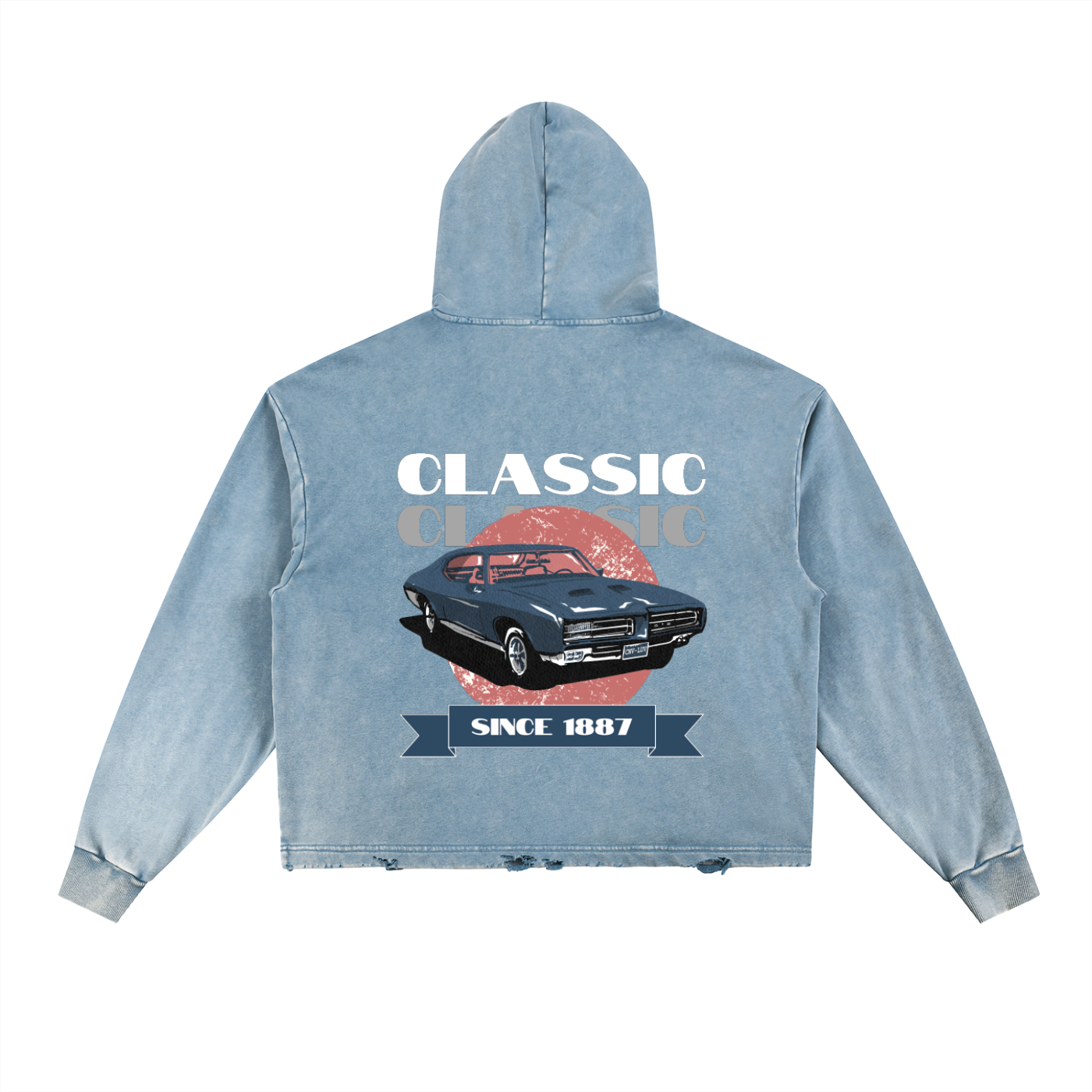 Vintage Washed Frayed-Hem Hoodie