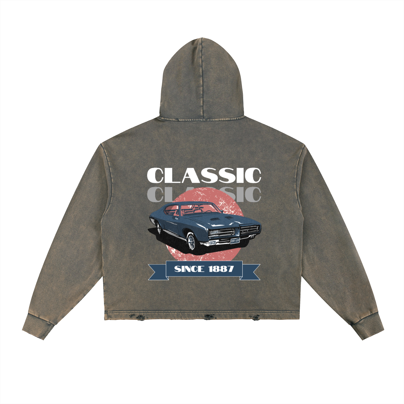 Vintage Washed Frayed-Hem Hoodie