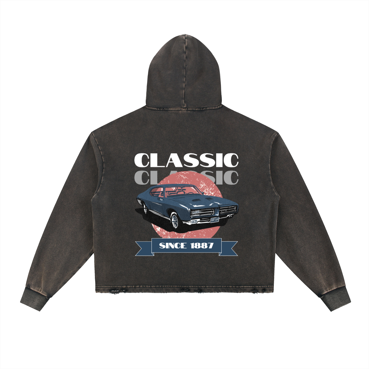 Vintage Washed Frayed-Hem Hoodie