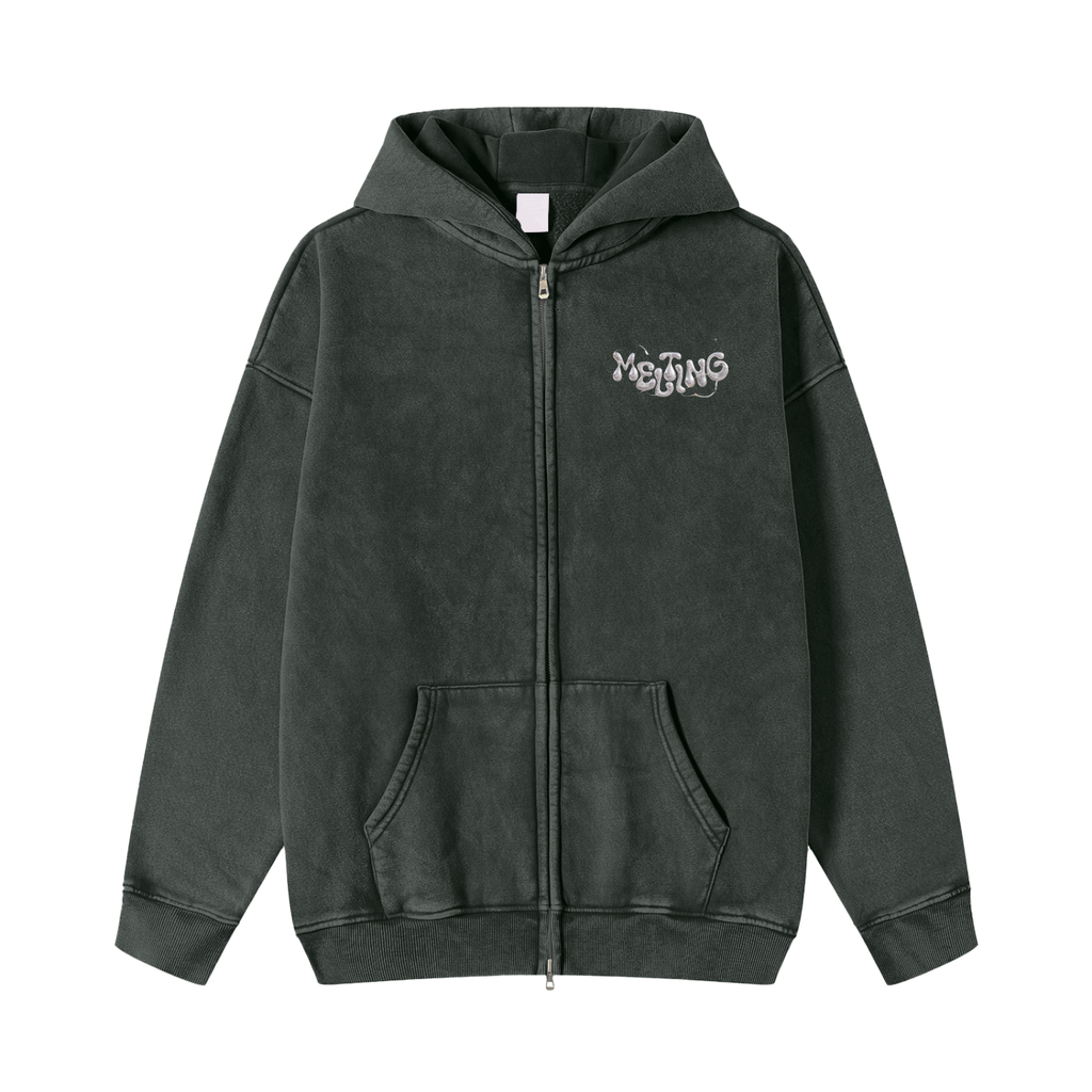 Snow Washed Zip-Through Fleece Hoodie