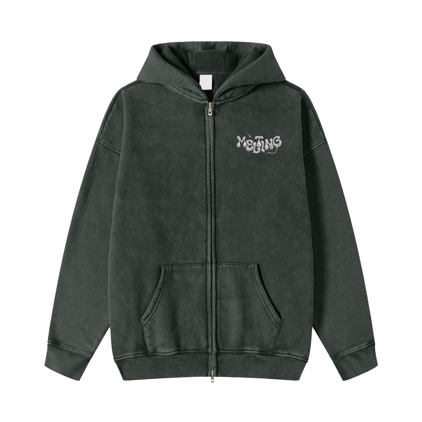 Snow Washed Zip-Through Fleece Hoodie